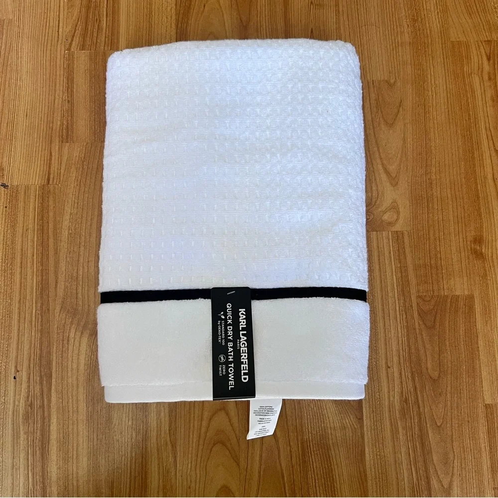 Karl Lagerfeld Elegant White Bath Towel with Black Accent